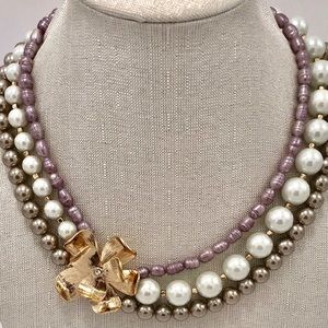 WHBM pearl 3 strand necklace with flower